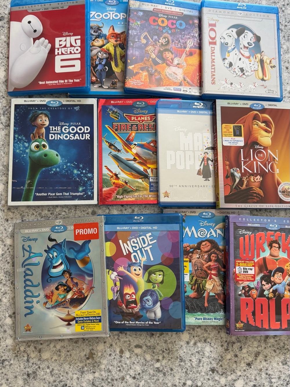 Disney Pixar Blu-ray Lot Coco Inside Out Moana Zootopia Big Hero 6 Wreck It Ralp
